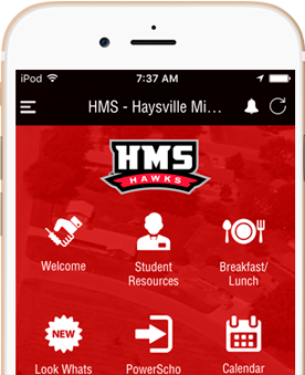 In-device image of Hawkinsville High School mobile app home screen