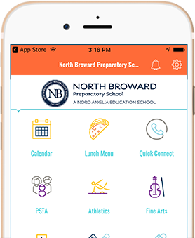 In-device image of North Broward School District mobile app home screen
